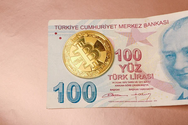 Banknoty Bitcoiny Tureckie — Zdjęcie stockowe