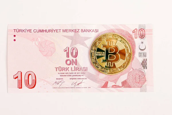 Банкноты Биткоины Турции — стоковое фото