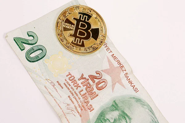 Billetes Lira Turca Bitcoin — Foto de Stock