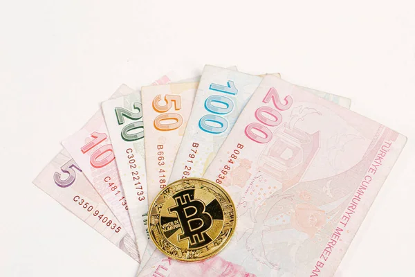 Billets Lire Turque Bitcoin — Photo