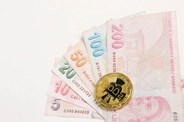 Banconote Lira Turca Bitcoin — Foto Stock