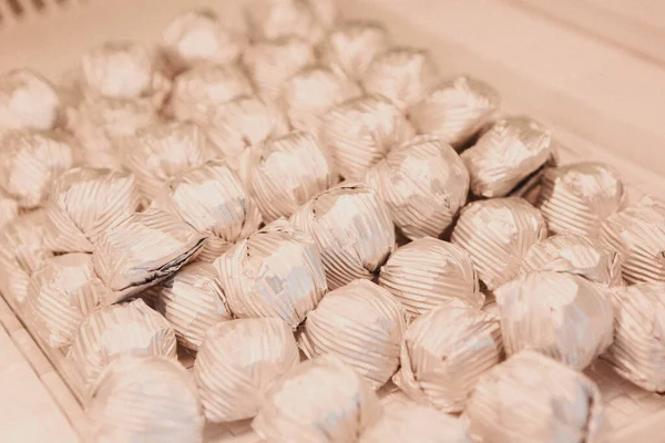 Een Heleboel Verschillende Chocolade Pralines — Stockfoto