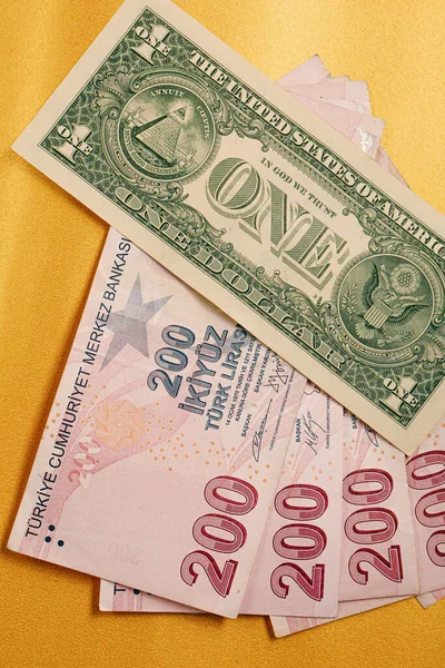Billets Lires Turques Dollars Américains — Photo