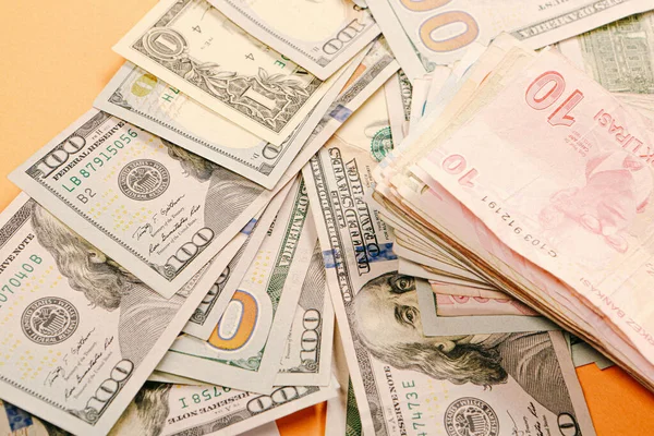 Turkse Lire Bankbiljetten Dollars — Stockfoto