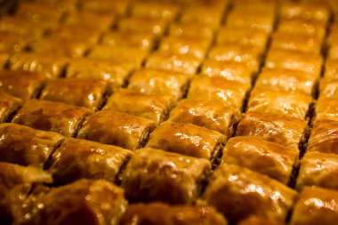 Geleneksel hindistancevizli tatlı baklavası. Ev yapımı fındıklı ve ballı baklava..