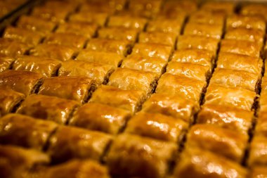 Geleneksel hindistancevizli tatlı baklavası. Ev yapımı fındıklı ve ballı baklava..