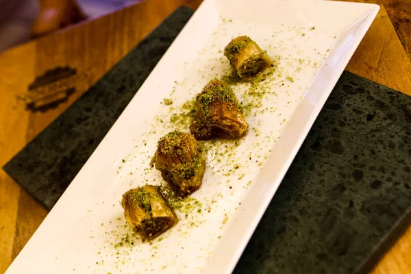 Sobremesa Tradicional Turca Baklava Com Caju Nozes Baklava Caseira Com — Fotografia de Stock