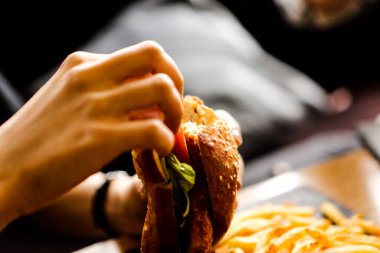 Taze sebzeli ev yapımı hamburger.