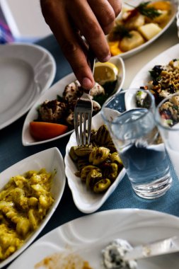 Geleneksel Türk ve Yunan yemek meze masası