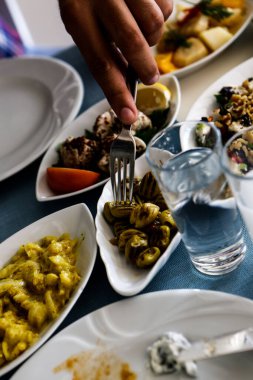 Geleneksel Türk ve Yunan yemek meze masası