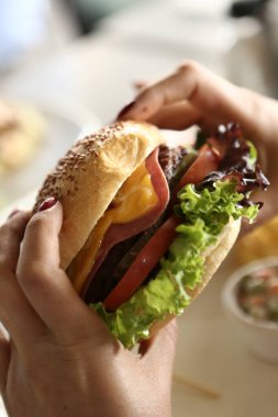 Taze sebzeli ev yapımı hamburger.