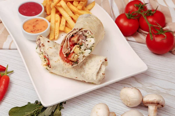 Delicious Meat Durum Turkish Kebap Sandwich Wrap — Stock Photo, Image