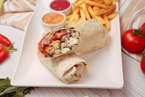 Delicious Meat Durum Turkish Kebap Sandwich Wrap — Stock Photo, Image