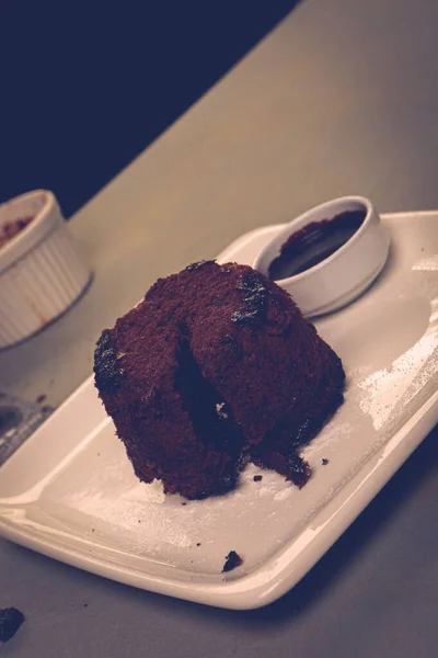 Souffle Chocolate Com Sorvete — Fotografia de Stock
