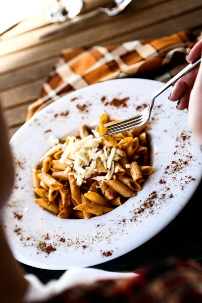 Savoureux Appétissant Classique Pâtes Italiennes Avec Une Délicieuse Sauce — Photo