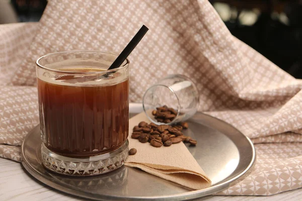 Iced Coffee Milk Iced Coffee Latte Woman Holding Glass Cup — Stockfoto