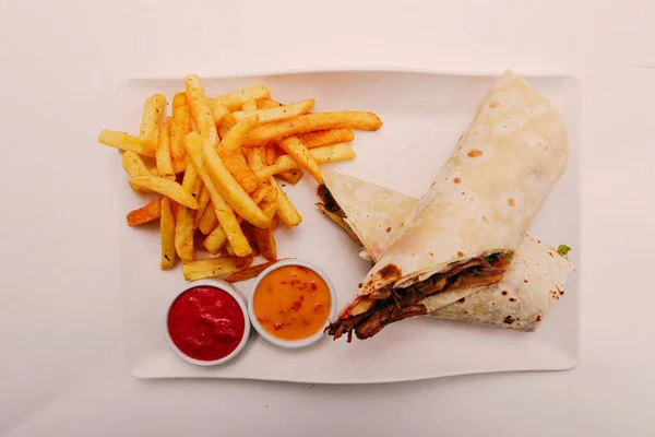 Deliziosa Carne Durum Kebap Turco Involucro Sandwich — Foto Stock