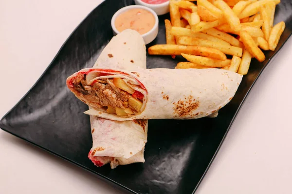 Köstliches Fleisch Durum Türkischer Kebap Sandwich Wrap — Stockfoto