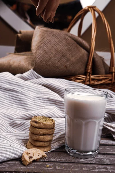 Dipping Delicious Cookies Glass Milk — Stock Photo, Image