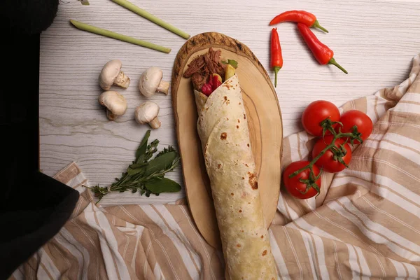 Delicious Meat Durum Turkish Kebap Sandwich Wrap — Stock Photo, Image