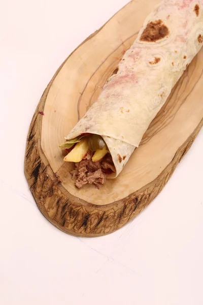 Deliciosa Carne Durum Kebap Turco Envoltório Sanduíche — Fotografia de Stock