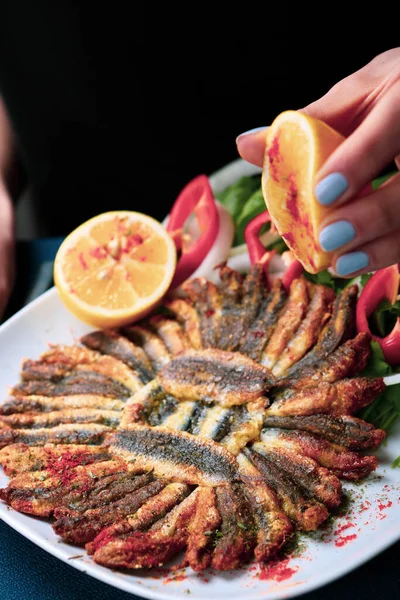 Sült Anchovies Török Név Hamsi Tava — Stock Fotó