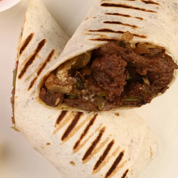 Deliciosa Carne Durum Kebap Turco Envoltório Sanduíche — Fotografia de Stock