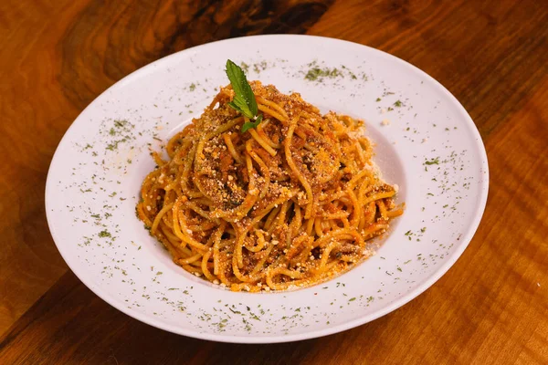 Lekker Smakelijke Klassieke Italiaanse Pasta Met Een Heerlijke Saus — Stockfoto