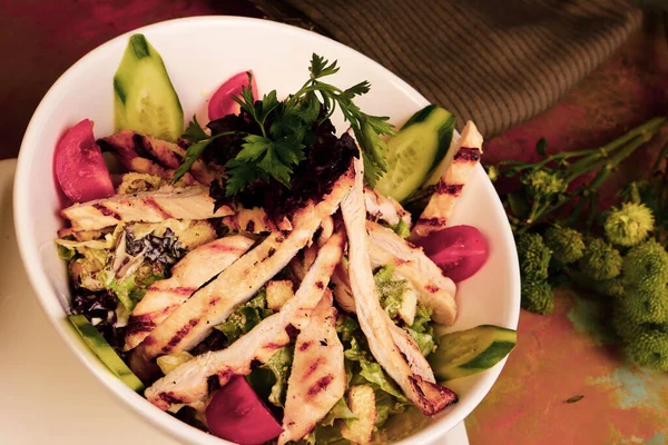 Prato Salada Fresca Com Verduras Misturadas — Fotografia de Stock