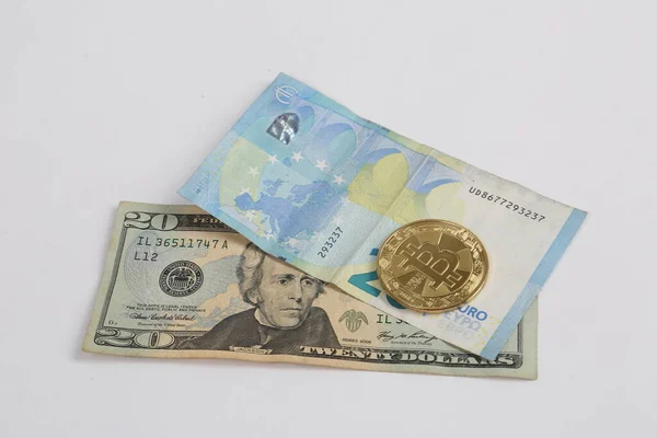 Euro Dólares Estadounidenses Bitcoin — Foto de Stock
