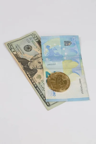 Euro Dollars Bitcoin Coin — Stock Photo, Image