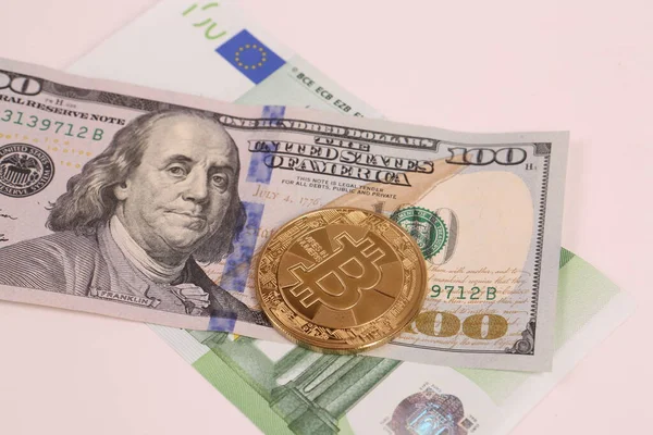 Euro Dolars Bitcoin — стокове фото