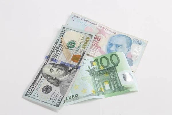 土耳其里拉钞票 美元和欧元 — 图库照片