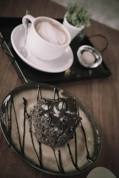 Kawałek Pysznego Ciasta Filiżankę Kawy — Zdjęcie stockowe