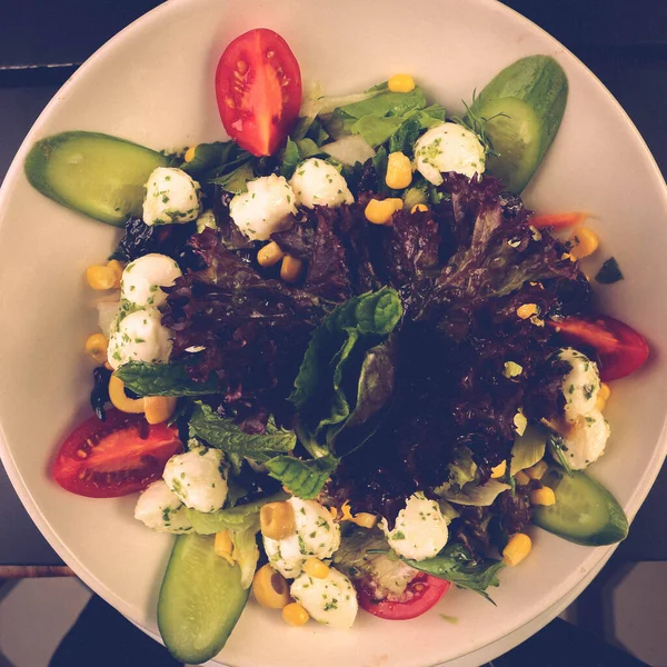 Gezonde Salade Met Walnoot Kaas Kom — Stockfoto