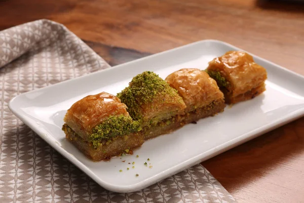 Baklava Tradicional Postre Turco Con Anacardo Nueces Baklava Casera Con — Foto de Stock