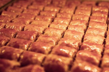 Geleneksel hindistancevizli tatlı baklavası. Ev yapımı fındıklı ve ballı baklava..