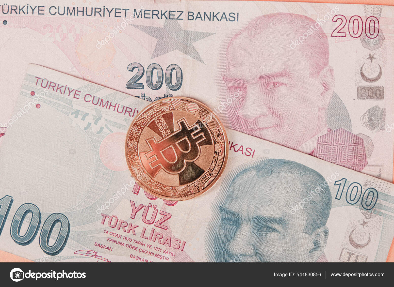 Turkish Lira Banknotes Bitcoin Coin — Stock Editorial Photo © utkudemirsoy  #541830856