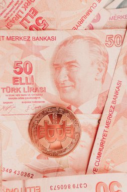 Türk lira banknotları ve bitcoin paraları