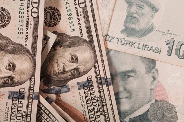 Türkische Lira Banknoten Und Dollar — Stockfoto