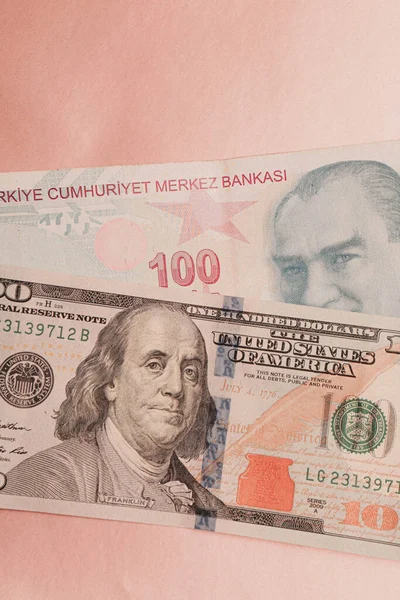 Turkish Lira Banknotes Dollars — Stock Photo, Image