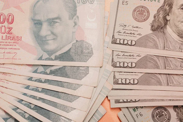 Turkse Lire Bankbiljetten Dollars — Stockfoto