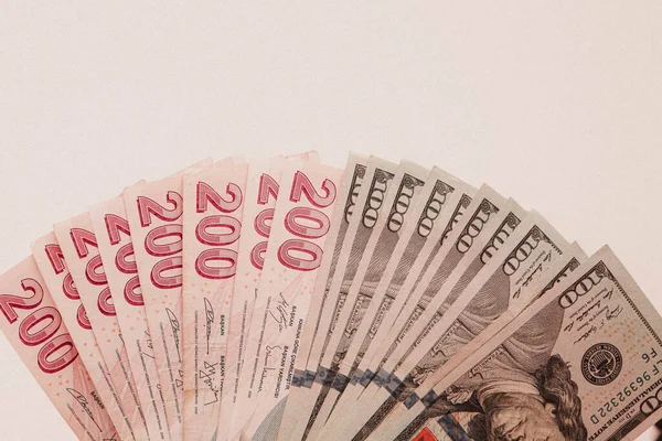 Banknoty Tureckie Dolary Amerykańskie — Zdjęcie stockowe