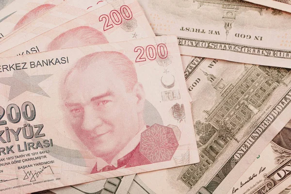 Turkse Lire Bankbiljetten Dollars — Stockfoto