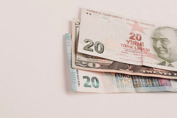 Banknoty Tureckie Dolary Amerykańskie Euro — Zdjęcie stockowe