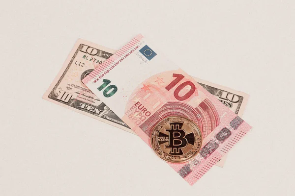 Euro Dollars Bitcoin Coin — Stock Photo, Image