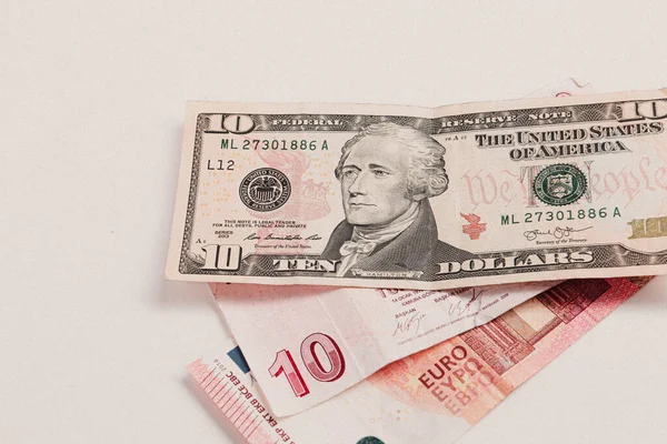 Τραπεζογραμμάτια Τουρκικών Λιρών Δολάρια Ηπα Και Ευρώ — Φωτογραφία Αρχείου