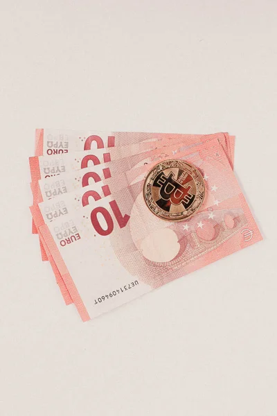 Multi Euro Dolar Cash Inny Rodzaj Banknotów Nowej Generacji Bitcoin — Zdjęcie stockowe