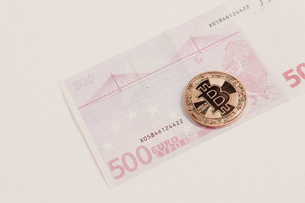 Multi Euro Dolar Készpénz Különböző Típusú Generációs Bankjegyek Bitcoin — Stock Fotó