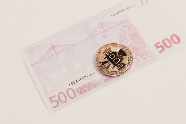 Multi Euro Dolar Hotovost Různé Typy Bankovek Nové Generace Bitcoin — Stock fotografie